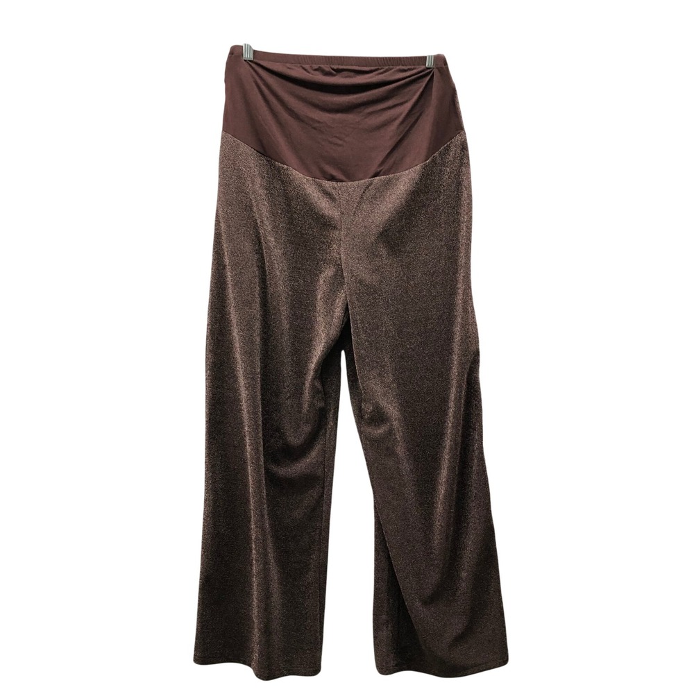 NWT HM Mama Maternity Wide Leg Dress Pants Womens L Brown Metallic Pull On